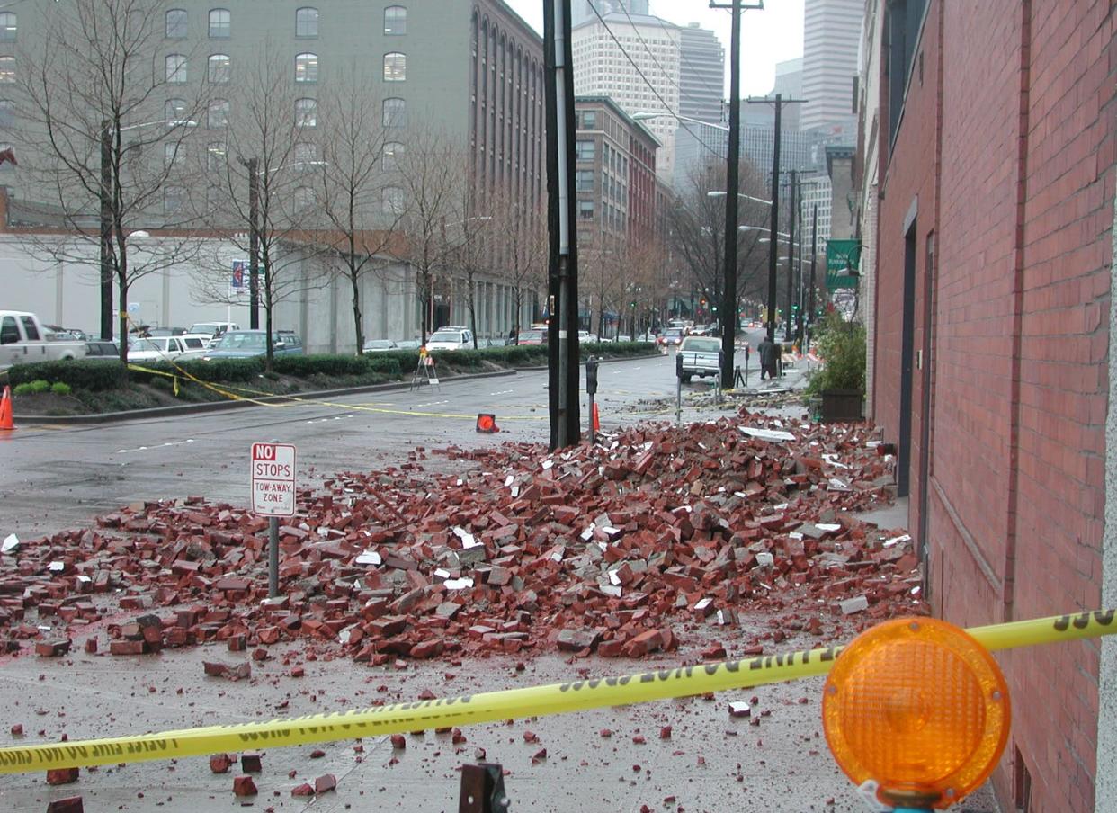 <span class="caption">Seattle earthquake damage is seen in 2001. </span> <span class="attribution"><span class="source">Seattle Municipal Archives.</span>, <a class="link " href="http://creativecommons.org/licenses/by-sa/4.0/" rel="nofollow noopener" target="_blank" data-ylk="slk:CC BY-SA;elm:context_link;itc:0;sec:content-canvas">CC BY-SA</a></span>