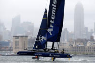 AC45F racing sailboat Artemis Racing sails during practice racing ahead of the America's Cup World Series sailing event in New York, May 6, 2016. REUTERS/Mike Segar