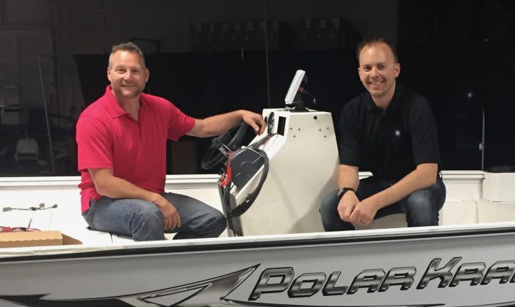 Nathan Scherer, owner of SEI Manufacturing, right, with Andy Cripe, owner of Polar Kraft Boats. Both Indiana companies are struggling to find needed workers.