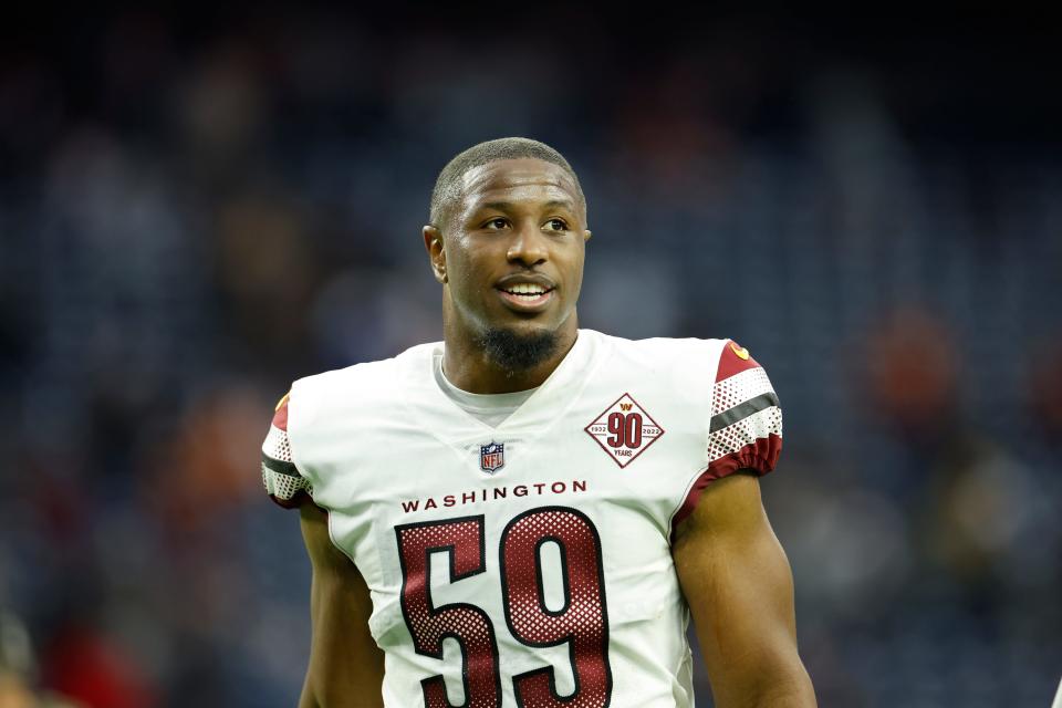 Jon Bostic, seen here when he played linebacker for the Washington Commanders after their against the Houston Texans on November 20, 2022, in Houston.