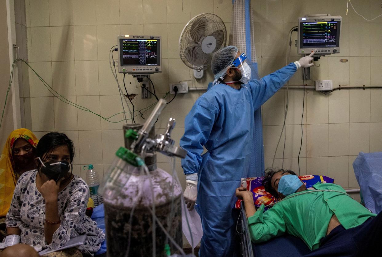 <p>Coronavirus patients are treated at the casualty ward in Lok Nayak Jai Prakash Hospital amid the spread of the disease in New Delhi</p> (Reuters)