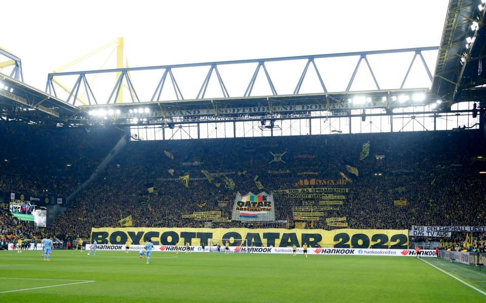 Borussia Dortmund's Yellow Wall staged protests two weeks before the start of the World Cup - Leon Kuegeler/Reuters