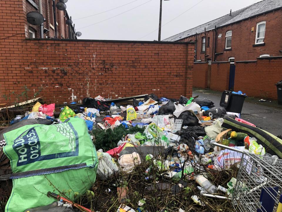 The fly-tipping hotspot at the junction of Back Willows Lane South and Back Dijon Street. (SWNS)