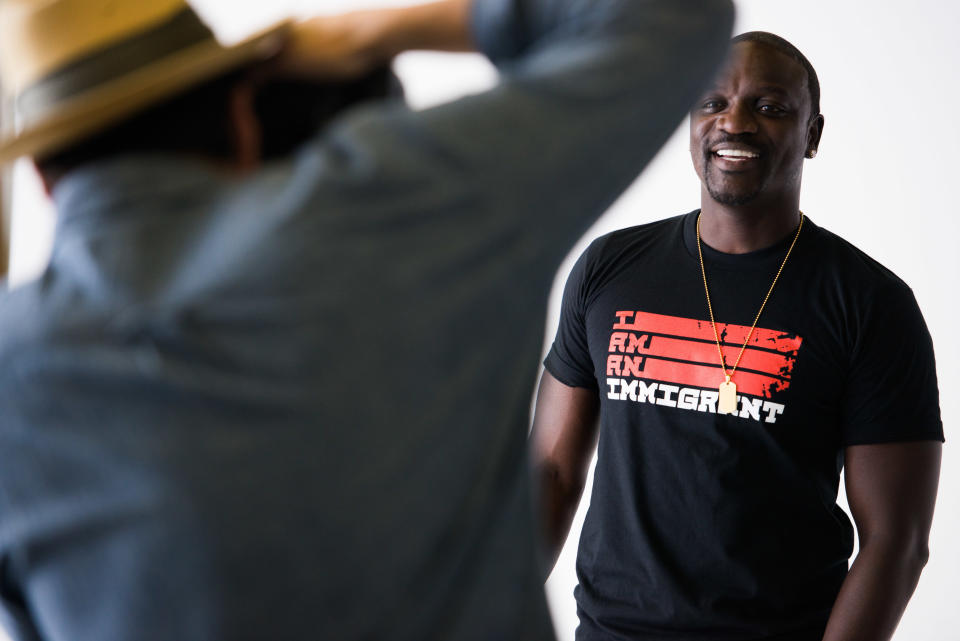 Akon&nbsp;behind the scenes of the "I Am An Immigrant" photo shoot.&nbsp;