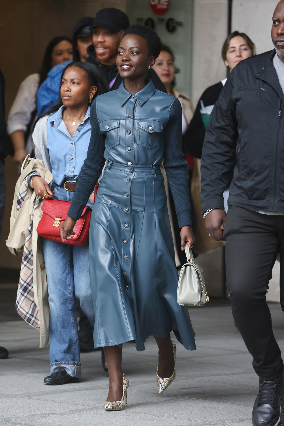 Lupita Nyong'o at BBC Radio One promoting new movie 'A Quiet Place: Day One' wearing pointed shoes