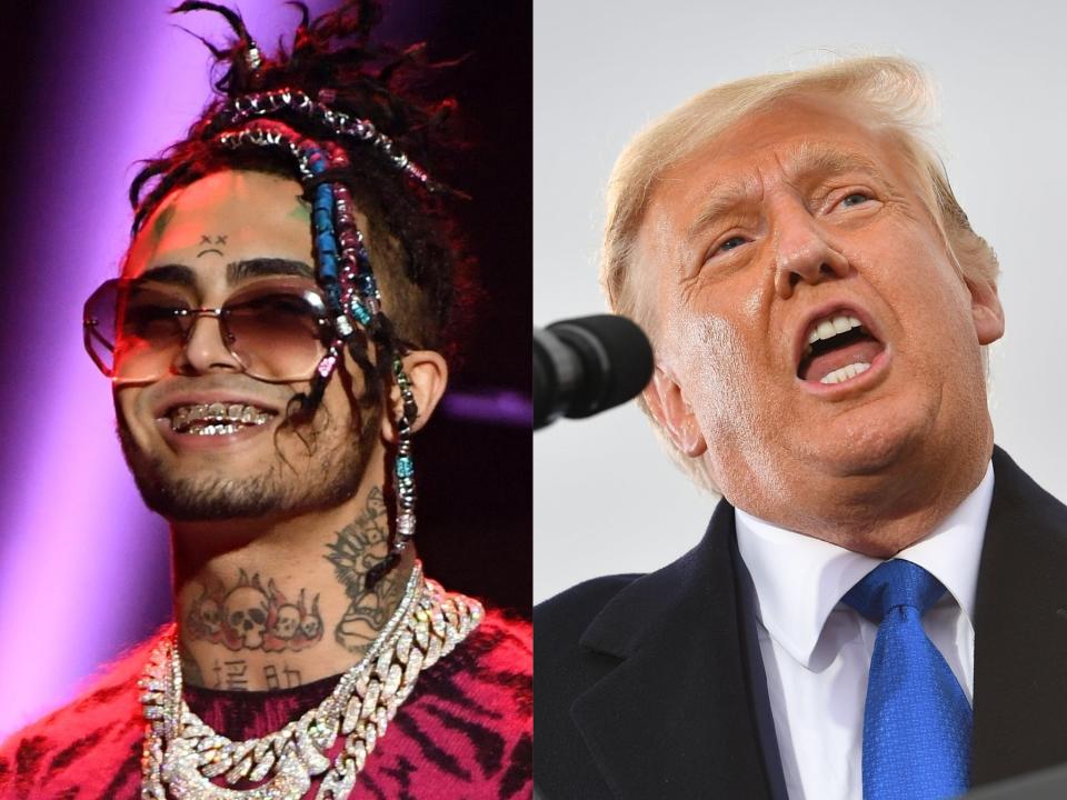 Rapper Lil Pump in January, and Trump at a campaign rally this monthEthan Miller/Mandel Ngan/Getty Images