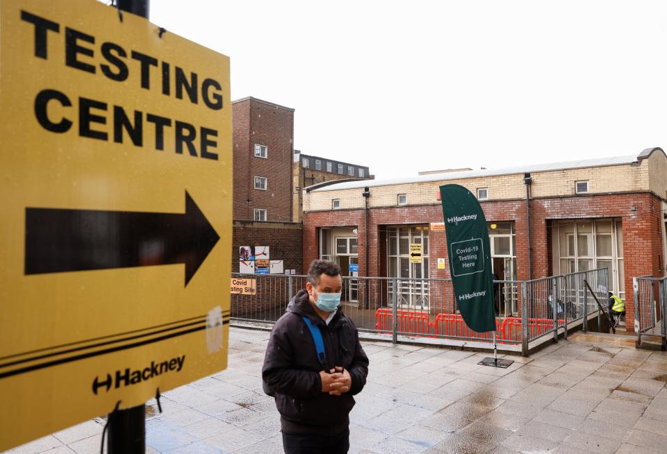 <p>A Covid testing centre in Shoreditch</p> (REUTERS)