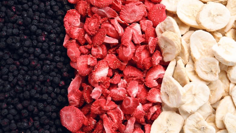 Freeze-dried blueberries, strawberries, and bananas