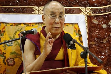 Tibet's exiled spiritual leader the Dalai Lama addresses those gathered at Buyant Ukhaa sport palace in Ulaanbaatar, Mongolia, November 20, 2016. REUTERS/B. Rentsendorj