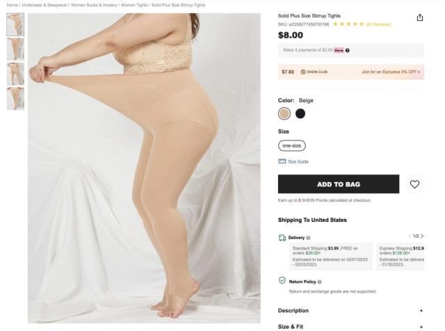 Shein slammed for how it advertises plus-size tights: 'So