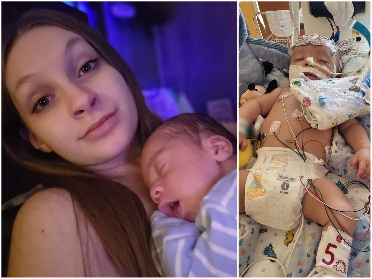 Breanna Brown, 22, found her young son 75 per cent braindead after she and her husband fell asleep with their son between them  (Kennedy News & Media)