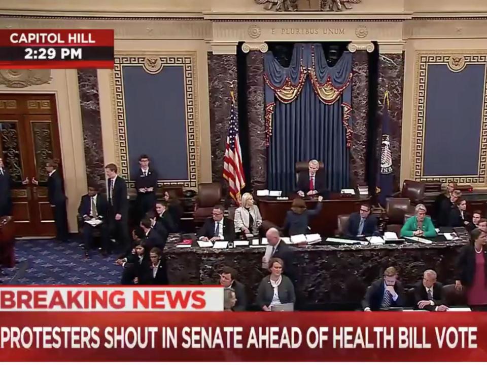 Healthcare latest: Protesters storm into Senate chanting 'kill the bill! don't kill us!' before crucial vote