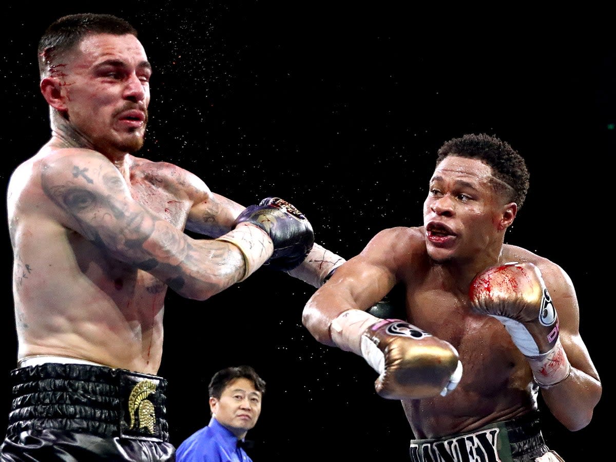 Devin Haney (right) was a unanimous-decision winner against George Kambosos Jr in two fights in 2022 (Getty Images)