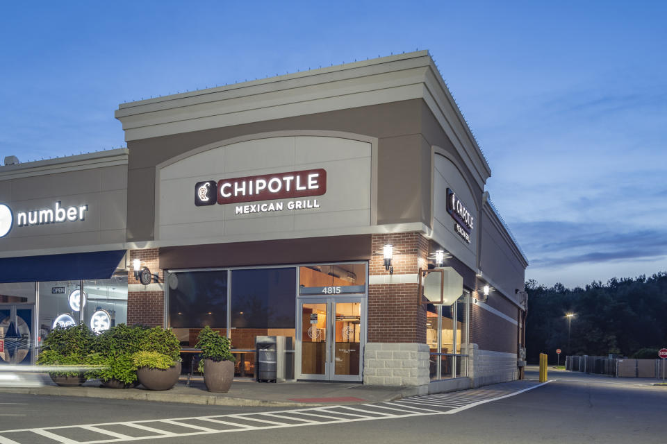 New Hartford, New York - Aug 18, 2019: Night View of Chipotle Mexican Grill Restaurant, Chipotle is an American Fast Food Brand Specialized in Grill & Mexican Food.