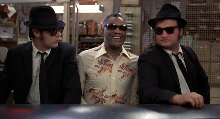 Dan Aykroyd, Ray Charles, and John Belushi in The Blues Brothers.