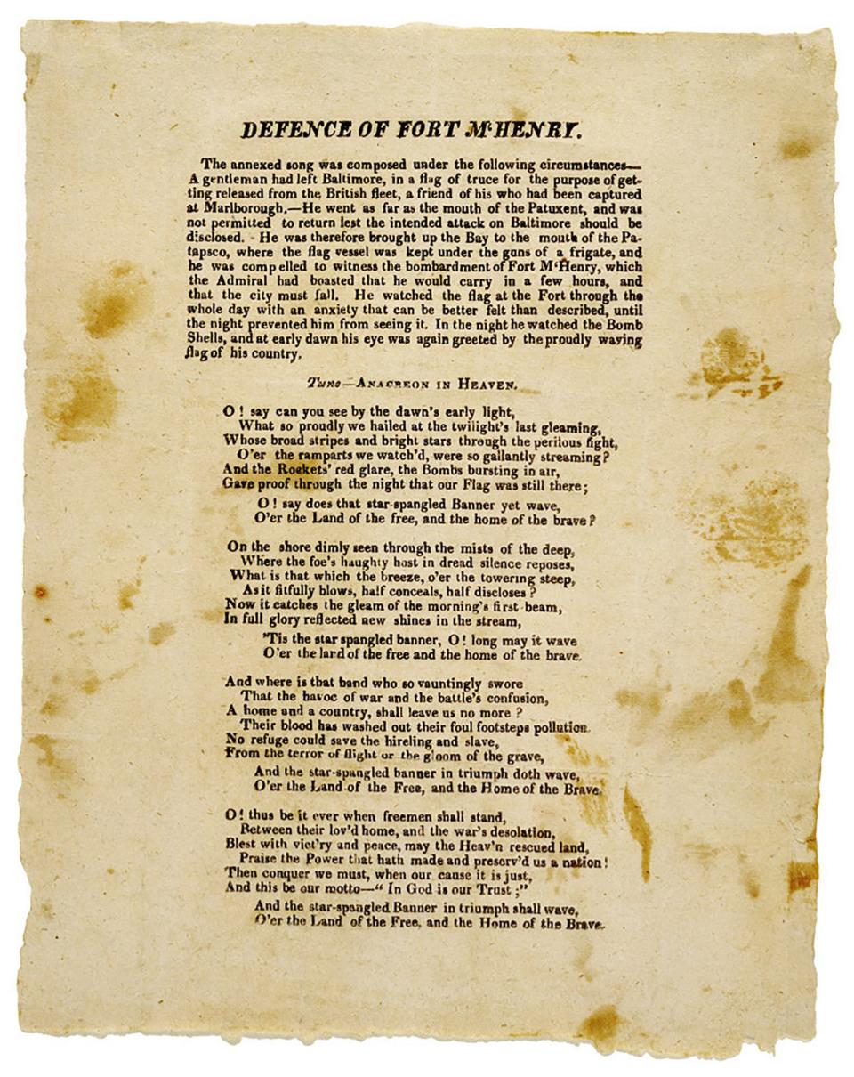 Francis Scott Key jotted down his poem after watching British ships bombard Fort McHenry two years into the War of 1812, it's been a witness to history.