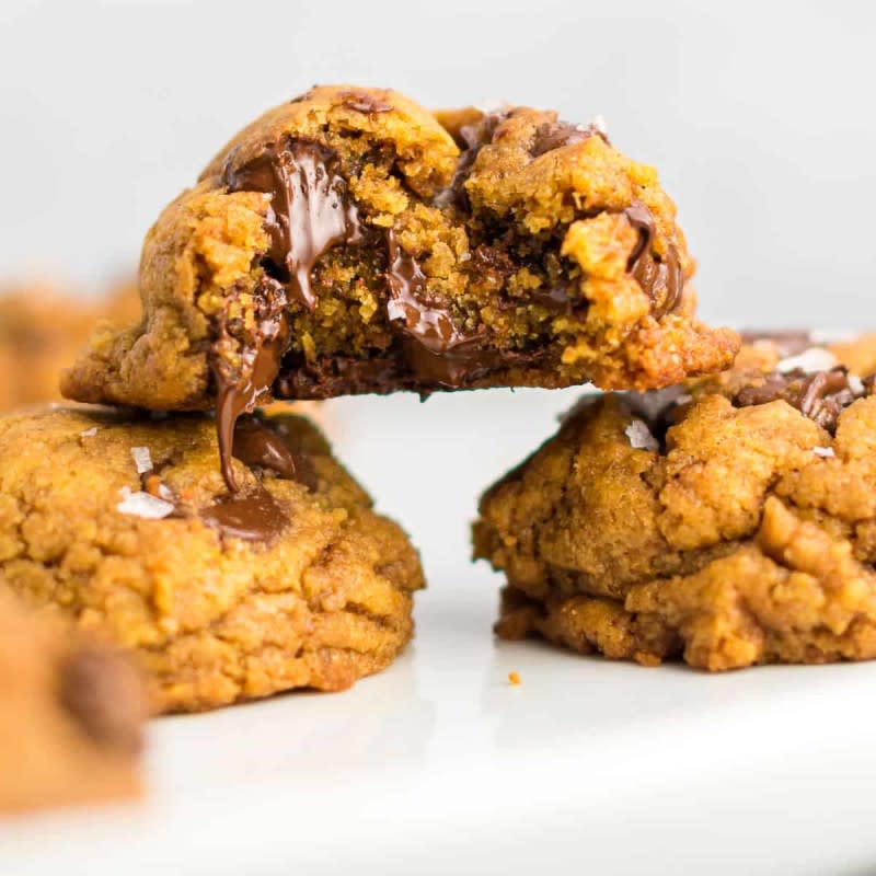 <p>Build Your Bite</p><p>These vegan pumpkin chocolate chip cookies with sea salt are one of the best vegan pumpkin recipes. Chewy, rich, thick chocolate chip cookies made with real pumpkin. </p><p><strong>Get the recipe: <em><a href="https://buildyourbite.com/vegan-pumpkin-chocolate-chip-cookies/" rel="nofollow noopener" target="_blank" data-ylk="slk:Vegan Pumpkin Chocolate Chip Cookies;elm:context_link;itc:0;sec:content-canvas" class="link ">Vegan Pumpkin Chocolate Chip Cookies</a></em></strong></p>