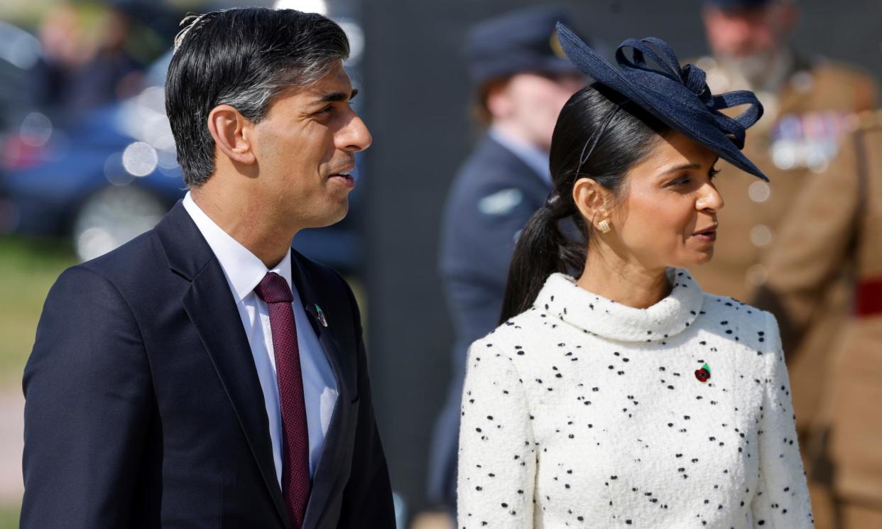 <span>Rishi Sunak, pictured with his wife, Akshata Murty, was accused of ‘political malpractice of the highest order’.</span><span>Photograph: Ludovic Marin/AP</span>