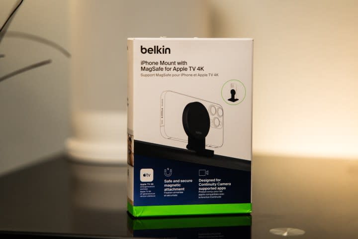 The box for the Belkin iPhone Mount with MagSafe for Apple TV 4K.