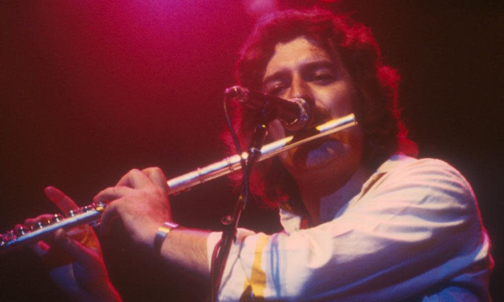 Ray Thomas performing with the Moody Blues at the Wembley arena, London, in 1978.