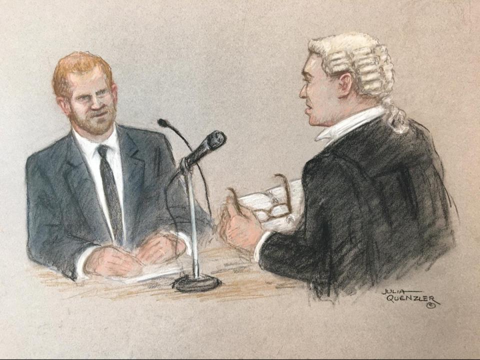 Andrew Green KC, for MGN, revealed during his cross-examination of the duke that Harry wrote in Spare that he wanted to fly back to confront Mr Burrell, a former confidant of Diana, Princess of Wales (via REUTERS)