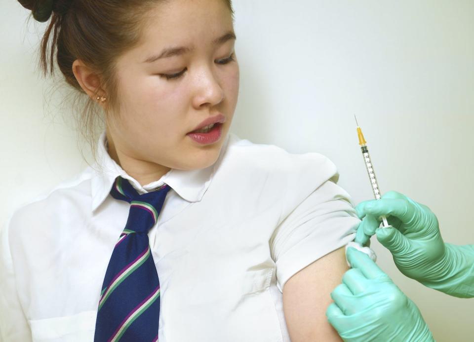 The HPV vaccine is recommended for all children and adolescents, starting at age 11. <a href="https://www.gettyimages.com/detail/photo/schoolgirl-getting-vaccinated-royalty-free-image/871552754?adppopup=true" rel="nofollow noopener" target="_blank" data-ylk="slk:Peter Dazeley/The Image Bank via Getty Images;elm:context_link;itc:0;sec:content-canvas" class="link ">Peter Dazeley/The Image Bank via Getty Images</a>
