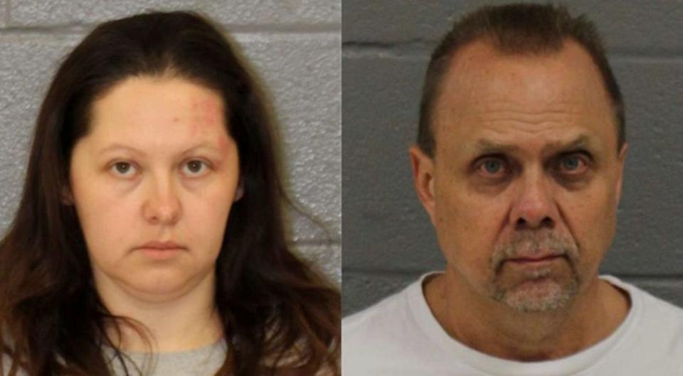 Diana Cojocari (left) and Christopher Palmiter (right) pictured in booking photos after they were arrested on charges of failing to report Madalina Cojocari missing. Ms Cojocari pleaded guilty to the felony charge on Monday (Mecklenburg County Sheriff’s Office)