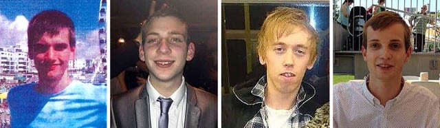 (left to right) Daniel Whitworth, Jack Taylor, Anthony Walgate and Gabriel Kovari, who were all killed by Stephen Port. 