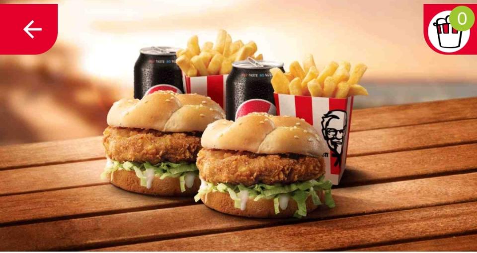 KFC's Double Combo Meal, shown in the app.