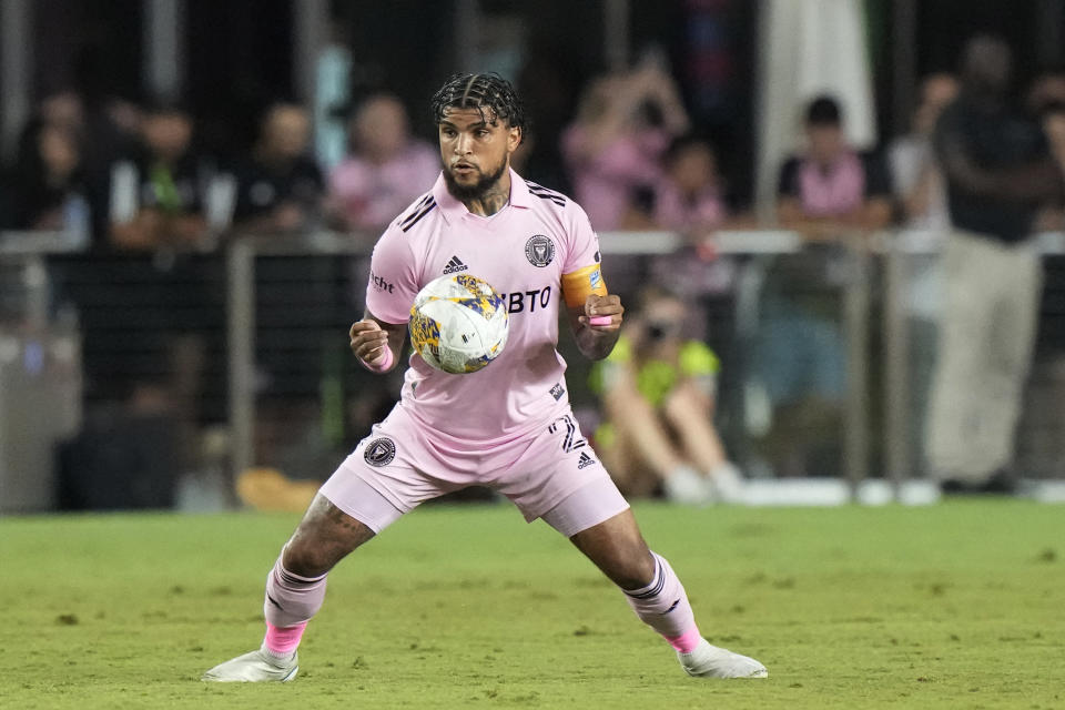 FILE - Inter Miami defender DeAndre Yedlin stops the ball during the first half of an MLS soccer match against Sporting Kansas City, Saturday, Sept. 9, 2023, in Fort Lauderdale, Fla. Yedlin, who has been to a pair of World Cups with the United States, was traded from Inter Miami to Cincinnati earlier this week for $172,799 in 2024 general allocation money. He leaves a team led by superstar Lionel Messi, but he joins another that last season won 20 games and earned the Supporters' Shield. (AP Photo/Wilfredo Lee, File)