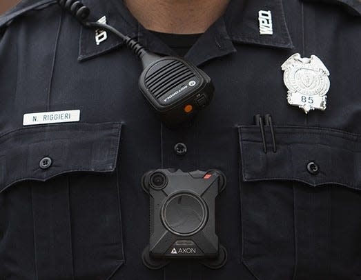 In a file photo, a Worcester police officer wears a body camera during a pilot program.