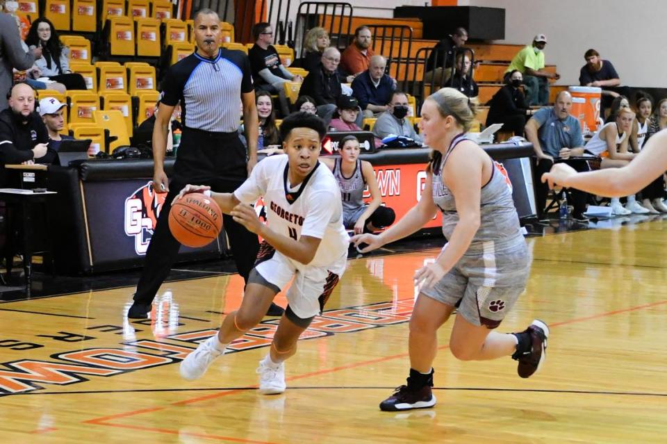 Georgetown College guard Jazzmyn Elston is one of a growing number of athletes in recent years who have transferred from NCAA Division I programs to colleges at lower levels.