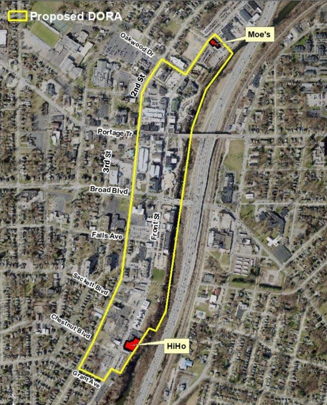 Cuyahoga Falls City Council will consider whether to create a Designated Outdoor Refreshment Area in an area along Front and Second streets, from just north of Oakwood Drive to Grant Avenue.