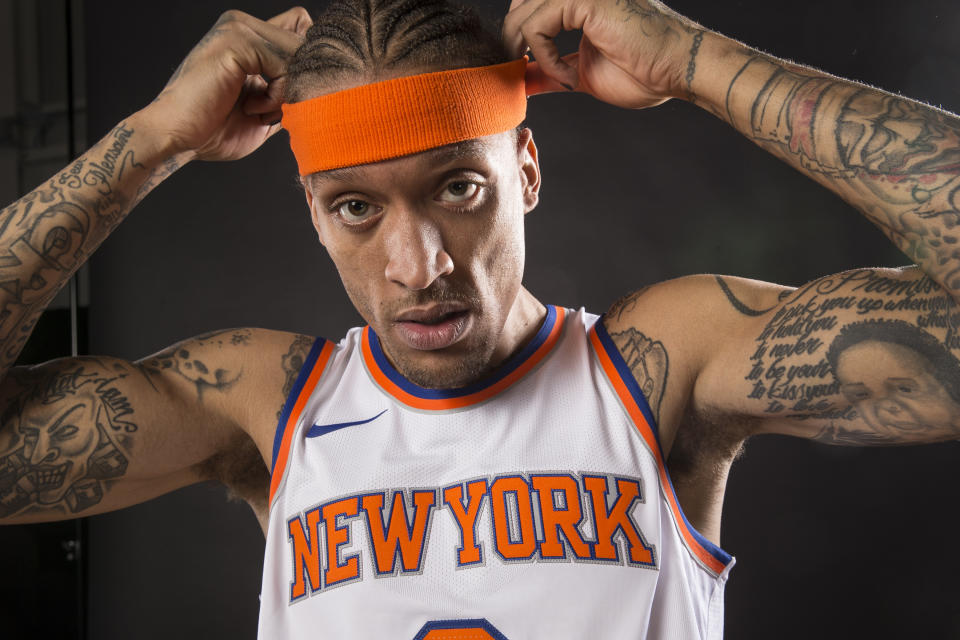 WHITE PLAINS, NY - SEPTEMBER 25: Michael Beasley #8 of the New York Knicks is photographed at New York Knicks Media Day on September 25, 2017 in Greenburgh, New York. 