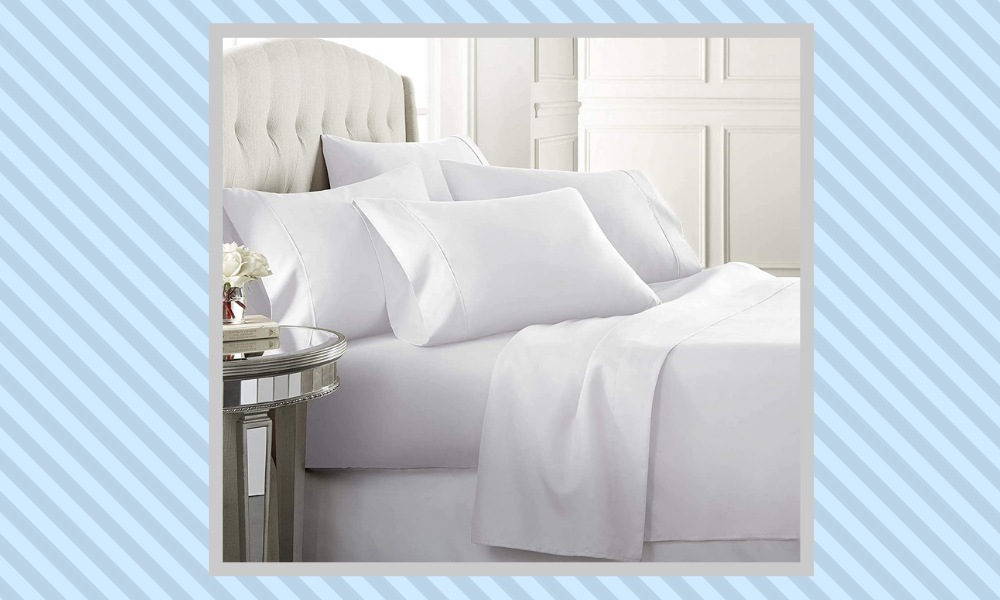 White bed sheets and white pillows.