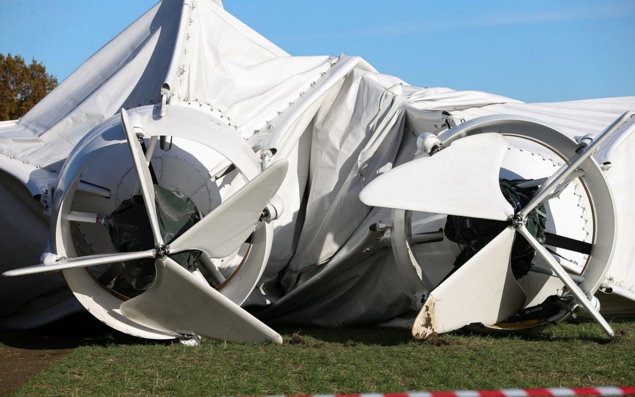 Airlander 10 lies on the ground at Cardington airfield in Bedfordshire - PA