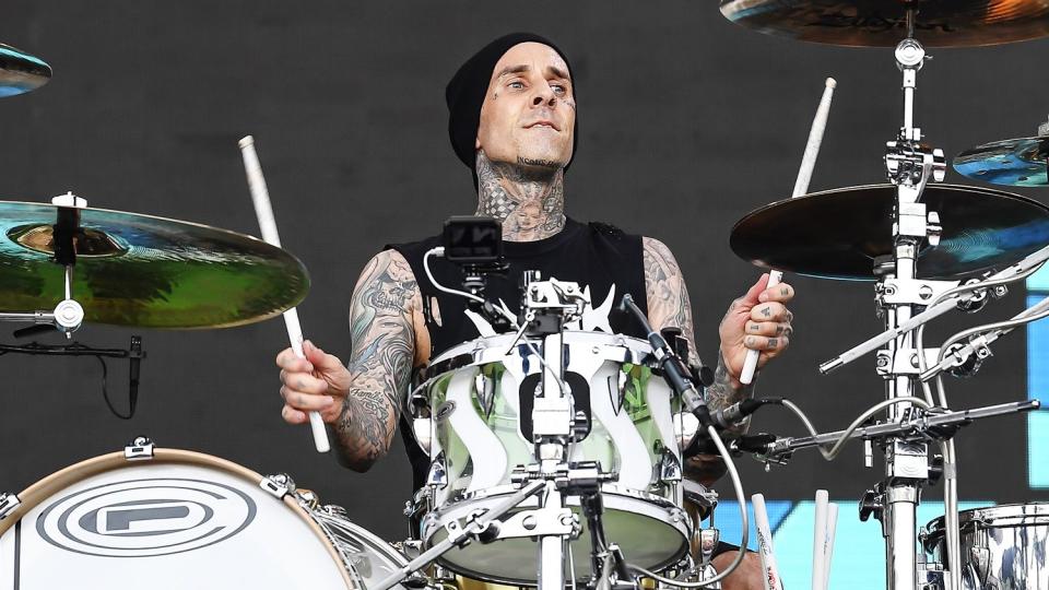 SAN FRANCISCO, CA - AUGUST 09: Drummer Travis Barker of Blink 182 performs on Day 1 during the 2019 Outside Lands Music &amp; Arts Festival at Golden Gate Park on August 9, 2019 in San Francisco, California. (Photo by Steve Jennings/WireImage)