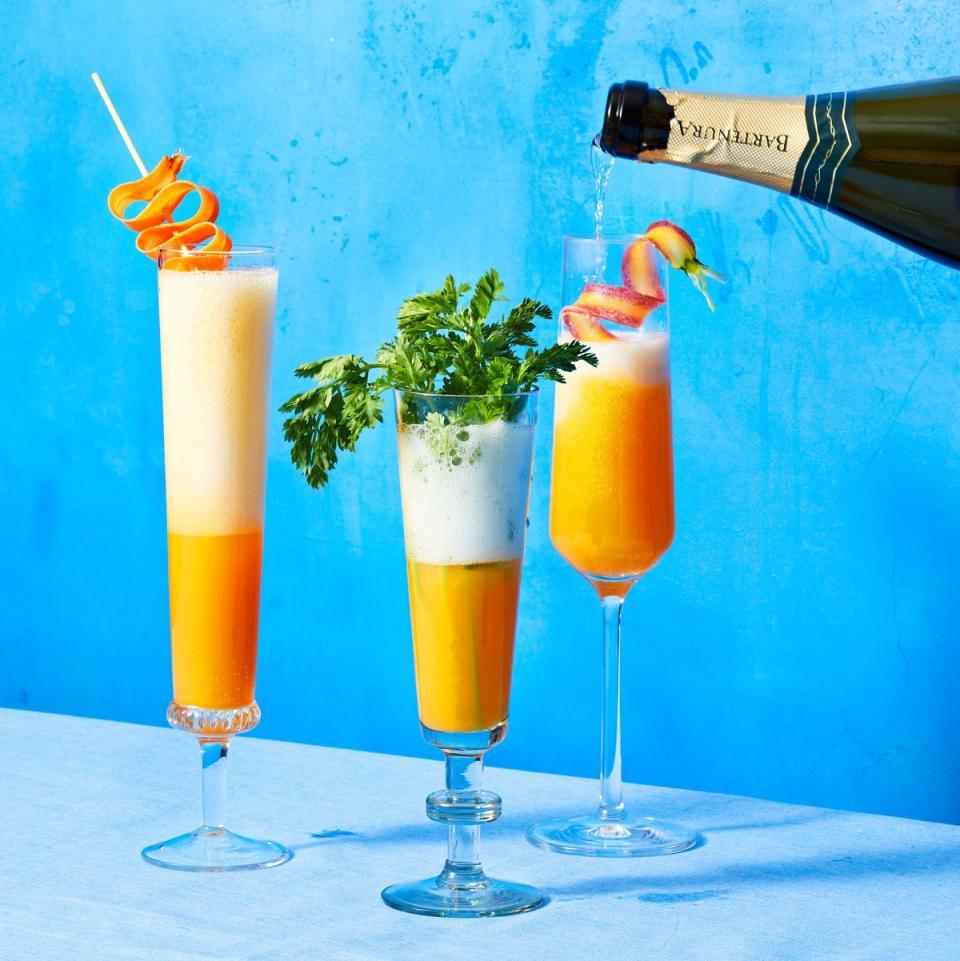 carrot mimosa in flute glasses