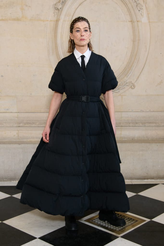 Rosamund Pike attends Dior’s Spring 2022 couture show in Paris. - Credit: AbacaPress / SplashNews.com