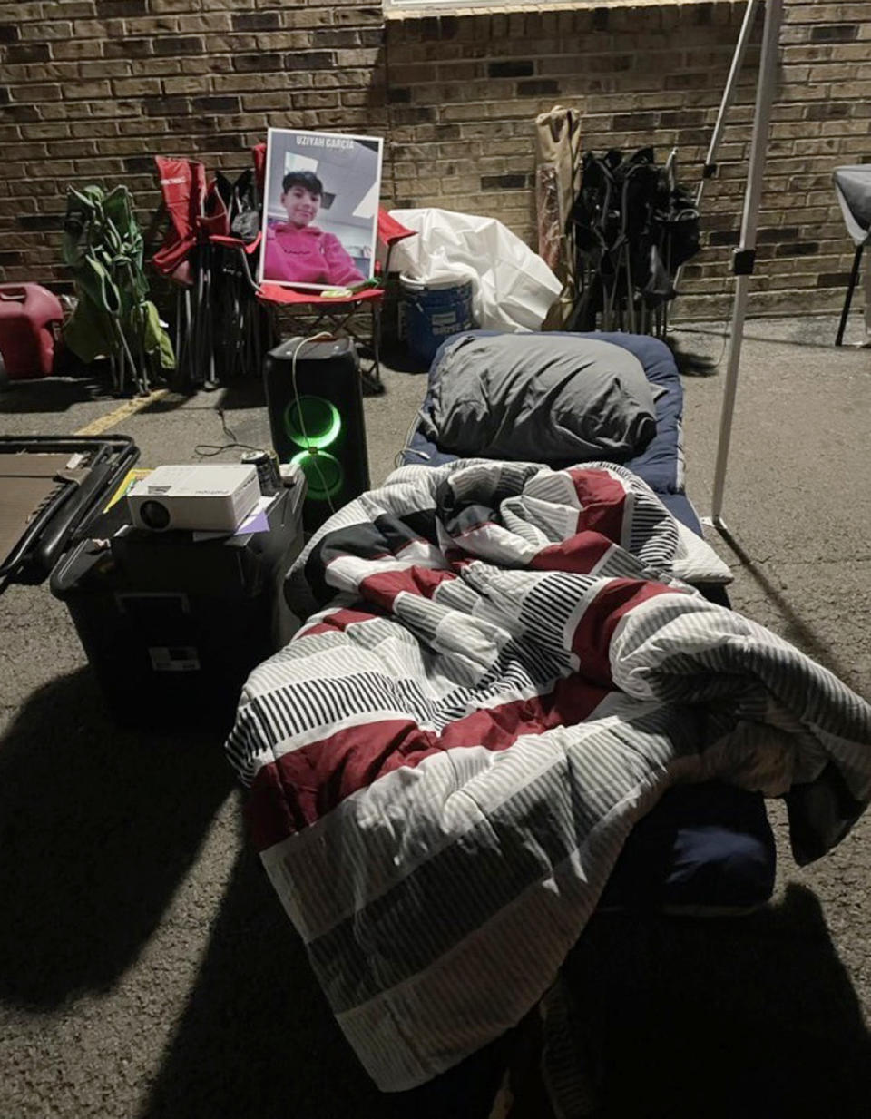 A picture of where Brett Cross slept while protesting in front of the Uvalde school district, demanding the district suspend the officers who responded to the shooting on May 24. (Courtesy Brett Cross)