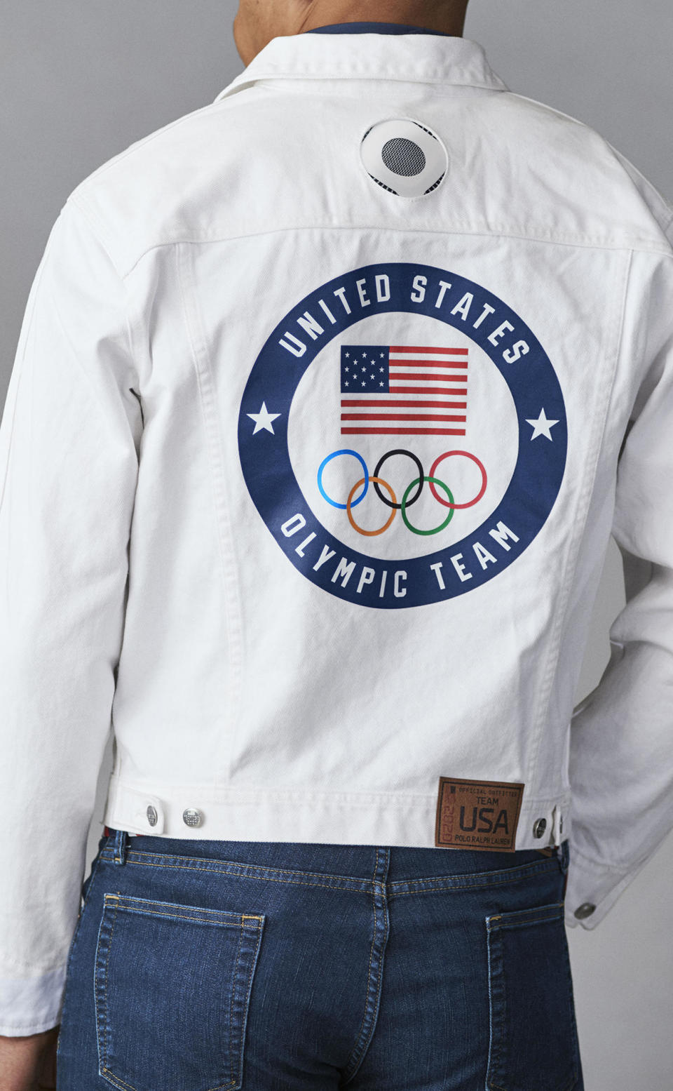 The white denim jacket will be worn by the flag-bearers at the Olympic and Paralympic opening ceremonies. RL Cooling is embedded at the top of the jacket.  / Credit: Joel Griffith