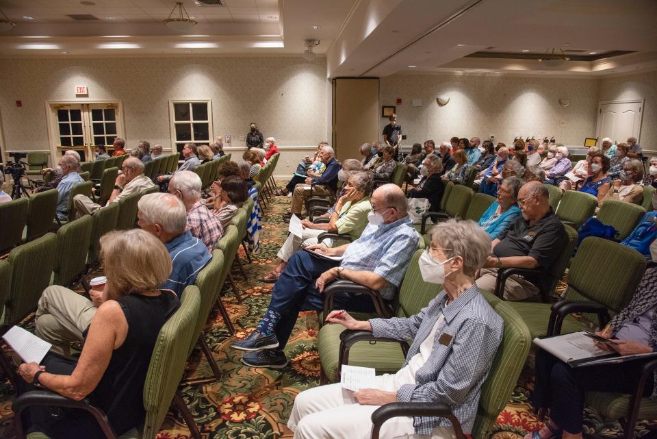 Audience members listen to talks from a variety of candidates during the League of Women Voters candidate forum at Oak Hammock in Gainesville on Tuesday, July 12, 2022.