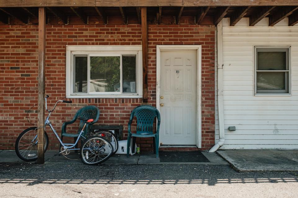 New Philadelphia resident Ronald Rader’s tricycle is seen mangled and locked at Beaver Creek Apartments on June 16. Rader died as a result of injuries sustained in a hit-skip car crash at the building where he lived.