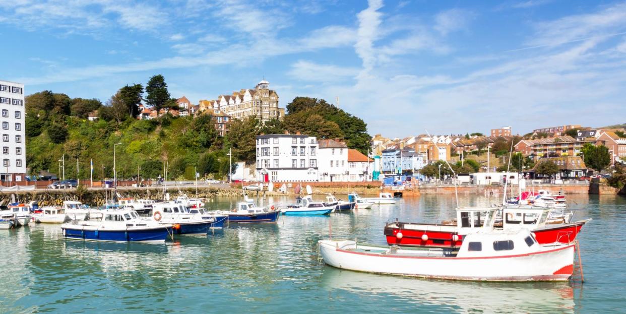 summers day at folkestone harbour kent england uk