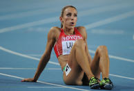 Bulgaria's Ivet Lalova reacts after the women's 200 metres semi-final at the International Association of Athletics Federations (IAAF) World Championships in Daegu on September 1, 2011. OLIVIER MORIN/AFP/Getty Images