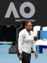 United States' Serena Williams reacts during a practice session ahead of the Australian Open tennis championship in Melbourne, Australia, Friday, Jan. 17, 2020. (AP Photo/Lee Jin-man)