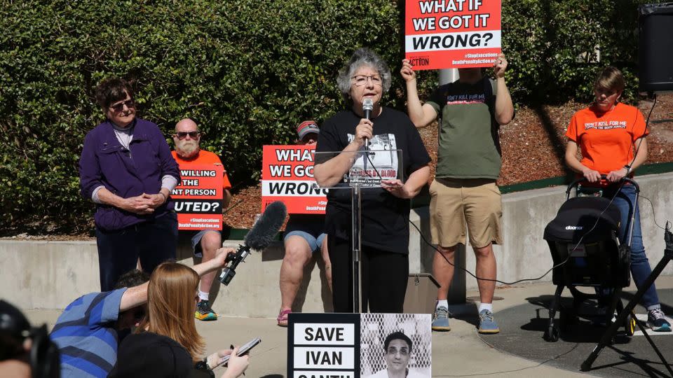Sylvia Cantu, Ivan's mother, speaks during a rally in support of her son at the Collin County courthouse on Thursday. - Ed Lavandera/CNN