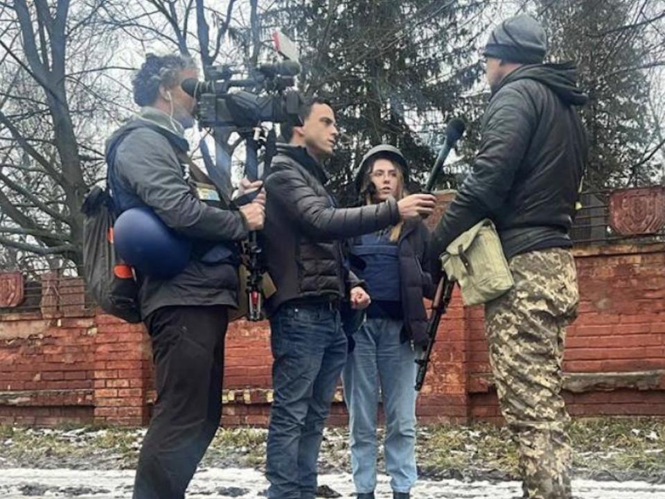 Fox News' Oleksandra Kuvshynova, Pierre Zakrzewski, and Trey Yingst working in Ukraine.