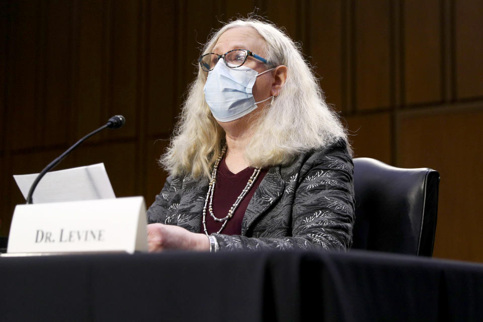 Image: Rachel Levine, nominee for Assistant Secretary in the Department of Health and Human Services, testifies at her confirmation hearing before the Senate Health, Education, Labor, and Pensions Committee on Feb. 25, 2021 on Capitol Hill. (Tom Brenner / Pool via Getty Images)