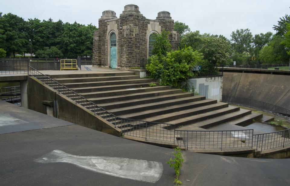 The Brenke Fish Ladder on the Grand River in Old Town is off limits for fishing but people can see the fish at times swimming up the ladder around the dam.